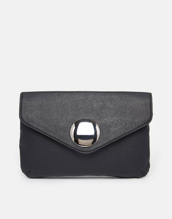 Asos Clutch Bag With Oversized Stud - Black