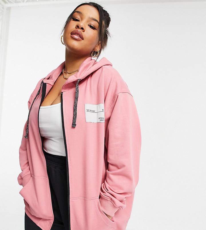 Public Desire Curve Oversized Zip Through Hoodie In Rose-pink