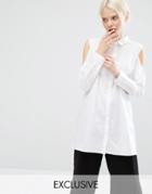 Monki Exclusive Cold Shoulder Shirt - White