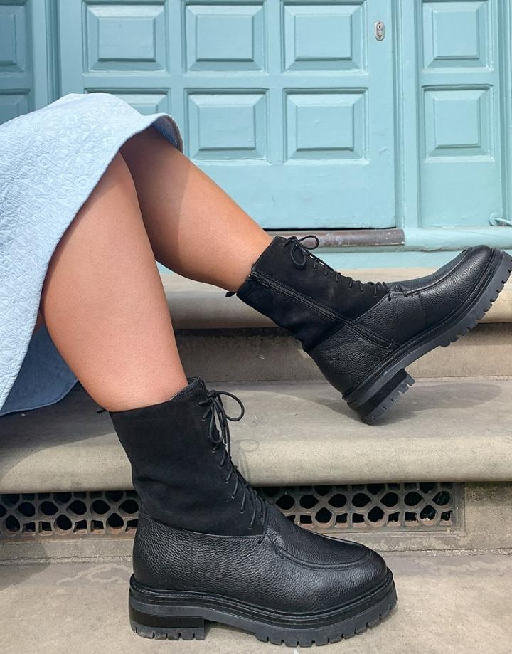 Asos Design Analyse Premium Suede Loafer Boots In Black