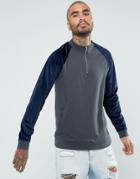 Asos Oversized Half Zip Track Jacket With Velour Sleeves - Navy