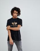 Alpha Industries Gold Foil Logo Crew Neck T-shirt In Black - Black