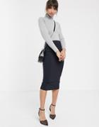 Asos Design High Waist Longerline Pencil Skirt-navy