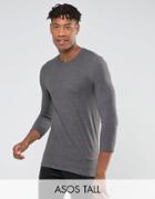 Asos Tall Muscle Fit 3/4 Length T-shirt In Gray - Gray