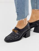 Asos Design Security Chunky Mid-heeled Loafers In Black Croc