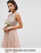 Maya Petite Sleeveless Sequin Top Mini Dress With Tulle Skirt And Bow