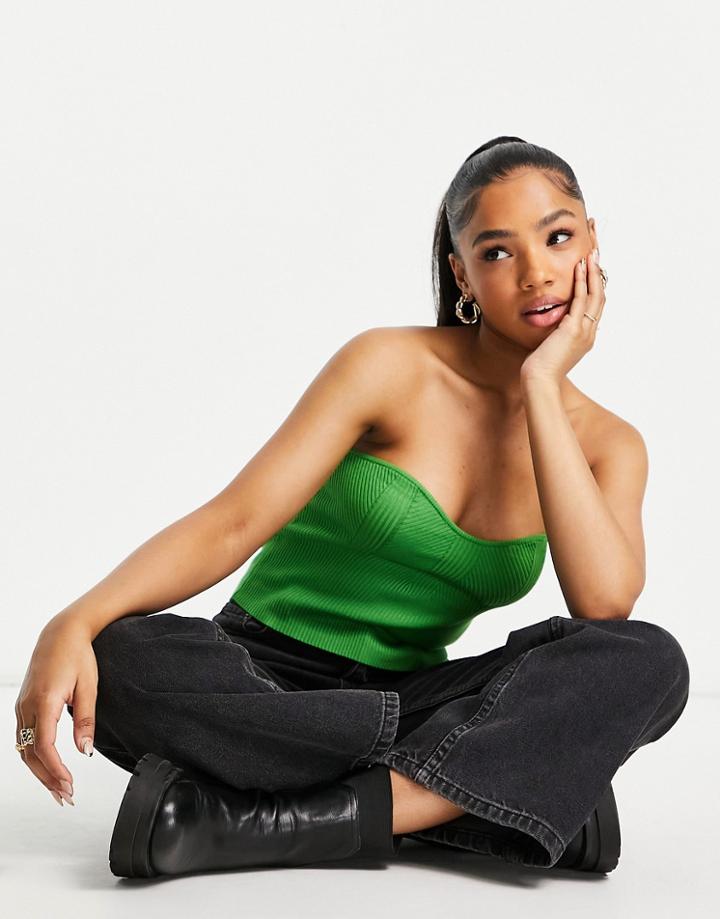 Miss Selfridge Eco Knit Rib Contour Bandeau In Green