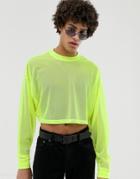 Asos Design Festival Oversized Cropped Long Sleeve T-shirt In Neon Mesh-yellow