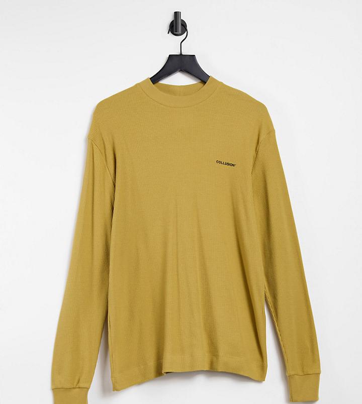 Collusion Unisex Long Sleeve T-shirt In Brown Waffle Fabric