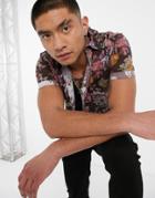 Asos Design Stretch Skinny Brown Floral Shirt