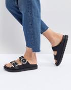 Raid Kendal Black Buckle Detail Slides - Black