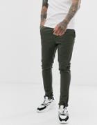 Asos Design Super Skinny Chinos In Dark Khaki-green