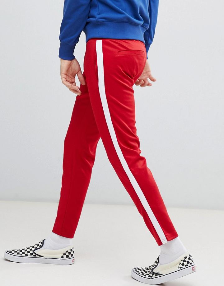 Bershka Casual Pants In Red With White Side Stripe - Red