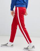 Bershka Casual Pants In Red With White Side Stripe - Red