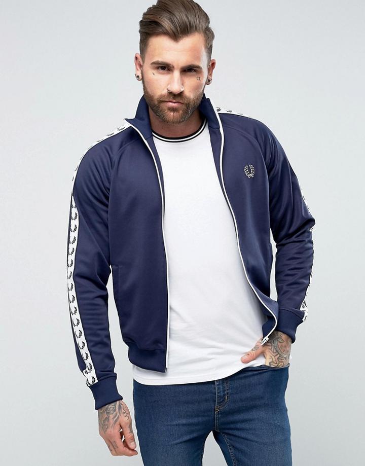 Fred Perry Sports Authentic Taped Track Jacket In Navy - Navy