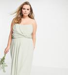 Tfnc Plus Bridesmaid Noee Bandeau Wrap Dress In Sage Green