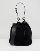 Allsaints Suede Bucket Bag With Stud Strap - Black