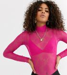 Asos Design Tall Lace Turtleneck Body In Pink