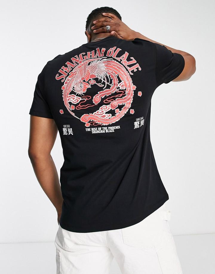 Asos Design T-shirt In Black With Dragon Back Print