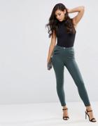 Asos Stretch Skinny Pants With Pu Pockets - Green