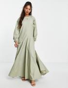 Asos Design Flare Maxi Dress In Khaki-green