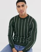 Brave Soul Stripe Crew Neck Knitted Sweater-green