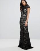 Jovani All Over Crochet Lace Maxi Dress - Black