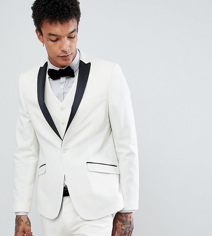Heart & Dagger Tuxedo Skinny Suit Jacket In Satin - White