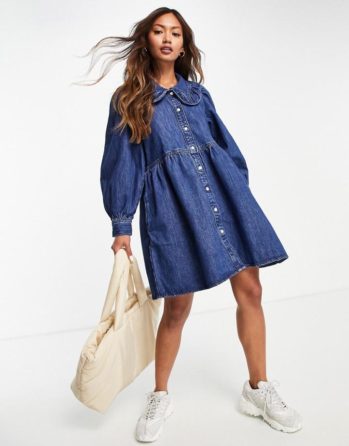 Levi's Frill Collar Denim Dress In Indigo-navy