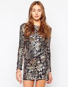 Club L Floral Sequin Body-conscious Dress - Navy
