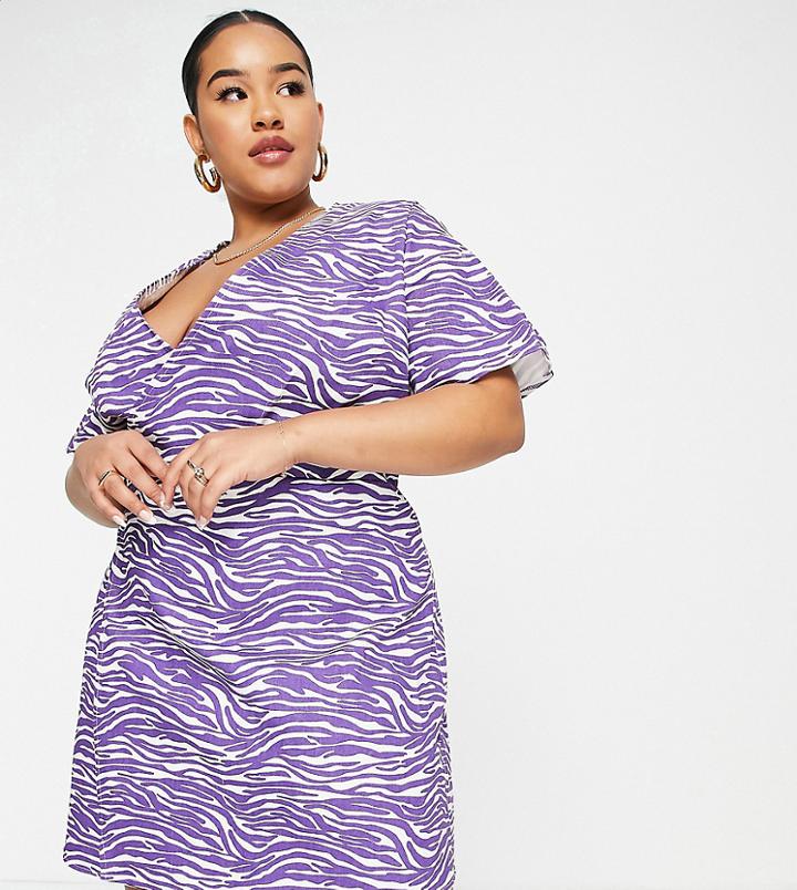 Missguided Plus Wrap Dress In Lilac Zebra-purple