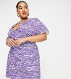 Missguided Plus Wrap Dress In Lilac Zebra-purple