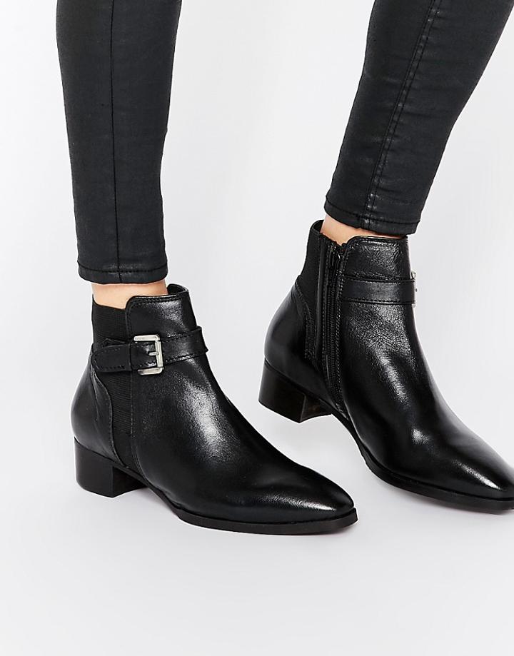 Ravel Buckle Strap Leather Chelsea Boots - Black