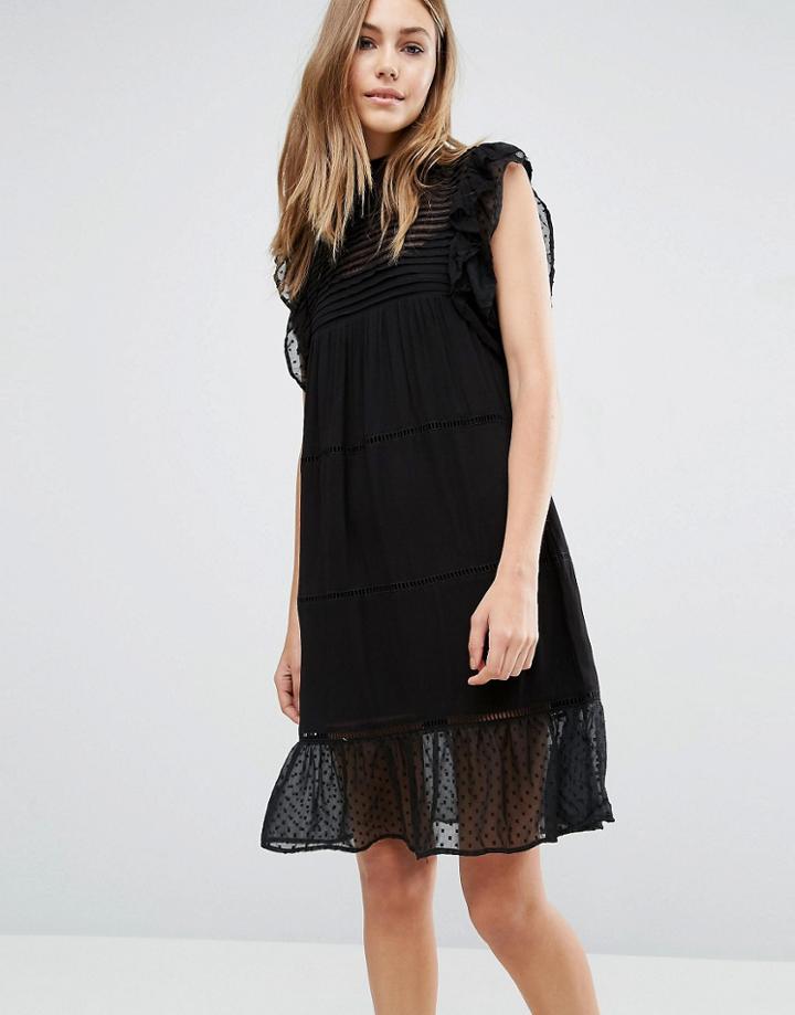 Mango Ruffle Detail Pussy Bow Smock Dress - Black