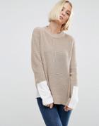 Asos Sweater With High Neck And Woven Back - Beige