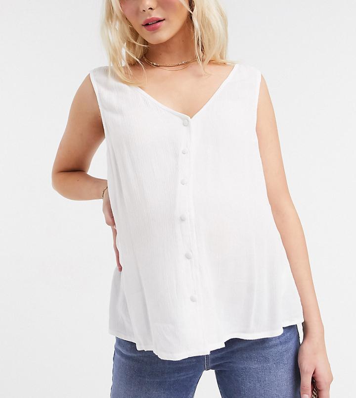 Asos Design Maternity Button Through Crinkle Tank In White