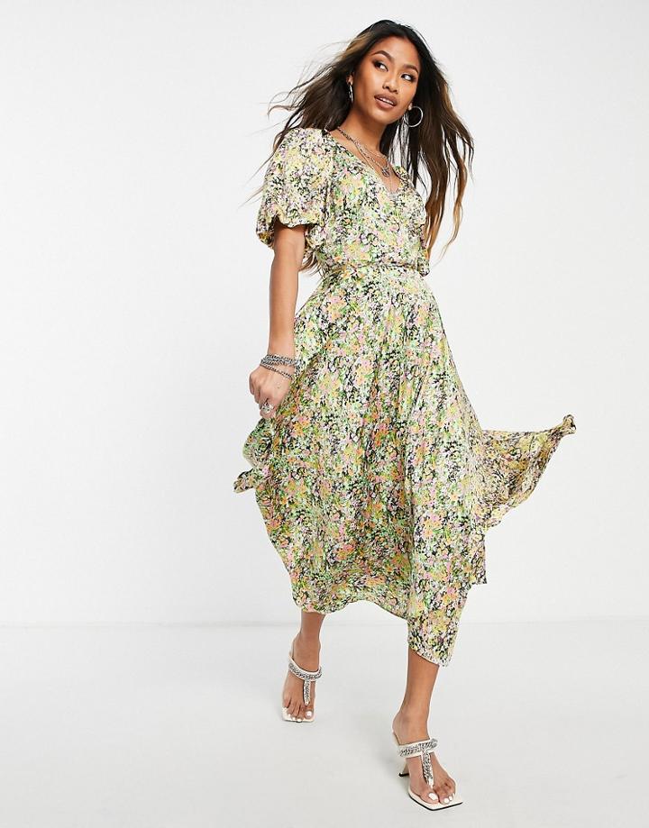 Topshop Mix And Match Floral Print Midi Wrap Dress In Multi