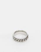 Asos Design Stainless Steel Band Ring With Moving Chain In Silver Tone
