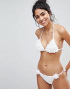 New Look 3d Floral Tie Side Bikini Bottom - White