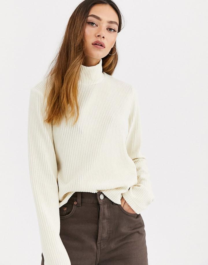 Weekday Ribbed Velvet Turtleneck Top In Cream