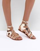 Warehouse Ankle Tie Leather Gladiator Sandals - Gold