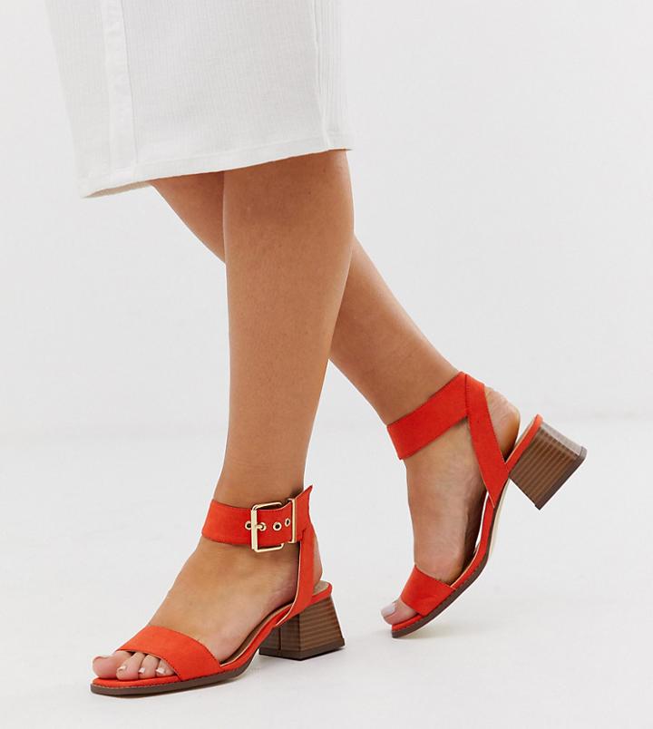 Raid Wide Fit Bessie Orange Square Toe Stacked Heel Sandals