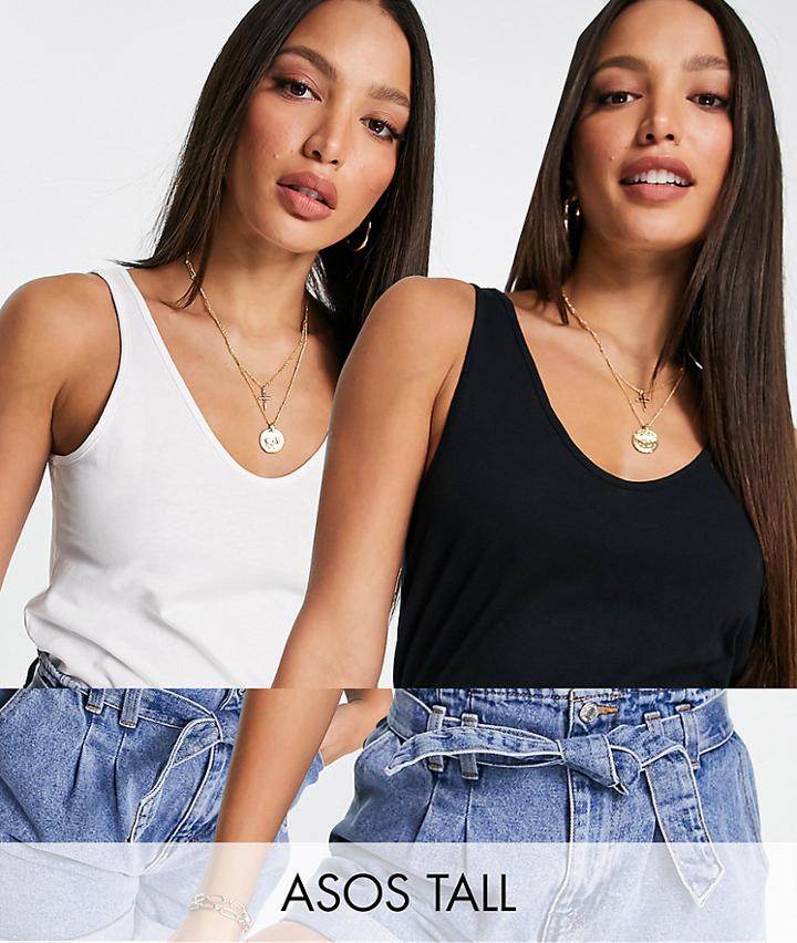 Asos Design Tall Ultimate Organic Cotton Scoop Neck Tank In 2 Pack Save-multi