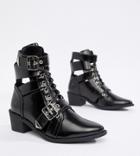 Truffle Collection Lace Up Pointed Ankle Boots - Black