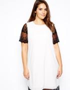 Asos Curve Shift Dress With Lace Hem - Black