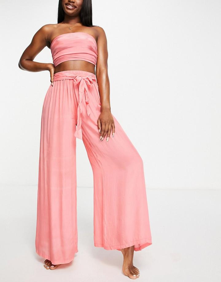 Asos Design Ruched Bandeau Beach Top In Mink - Part Of A Set-pink