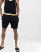 Asos Design Lounge Shorts In Blac K With Rainbow Waistband - Black