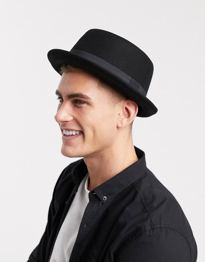 Asos Design Pork Pie Hat In Black