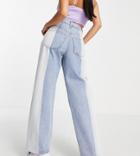 Asos Design Petite High Rise 'relaxed' Dad Jean In Two Tone Lightwash-blues