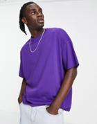 Asos Design Oversized Viscose T-shirt With Half Sleeve In Washed Purple
